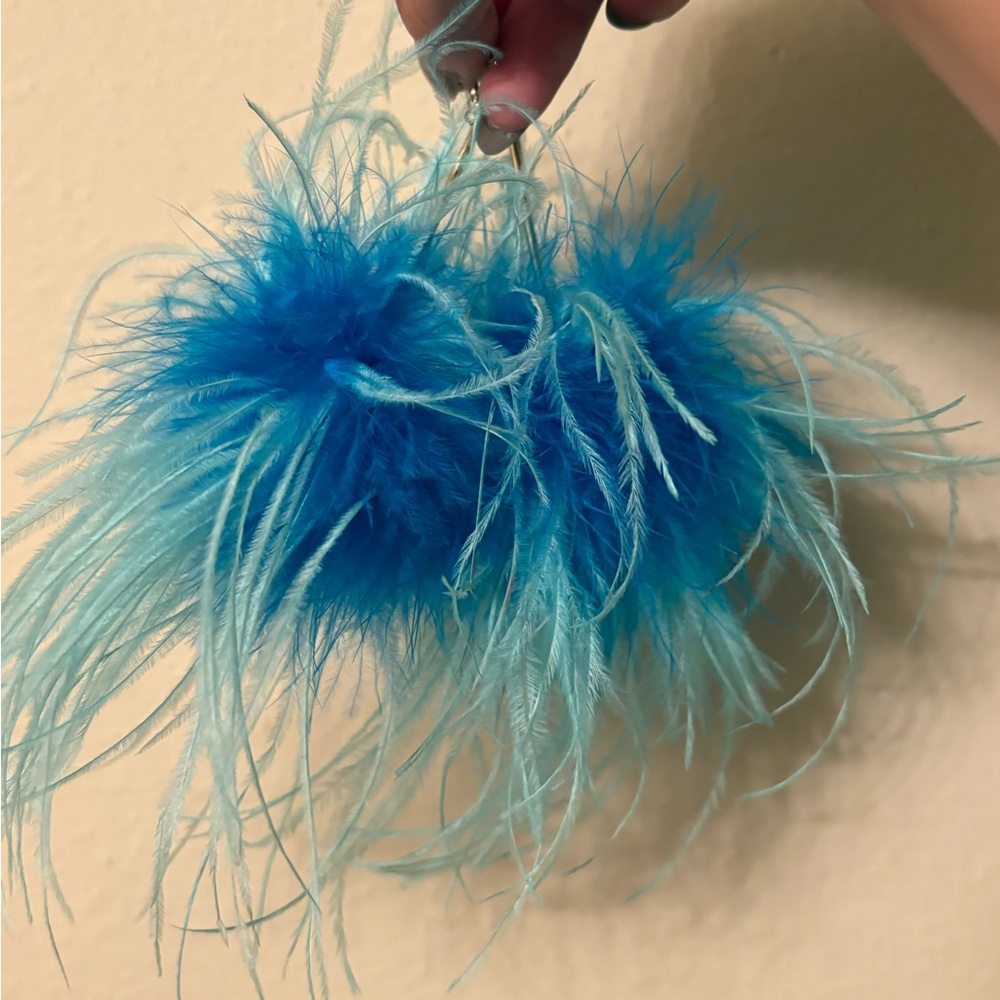 Blue and White Feather Earrings